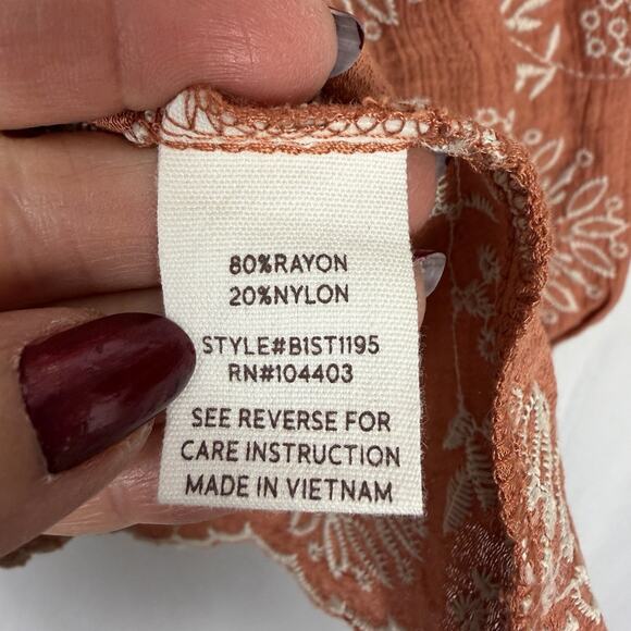 BLU PEPPER Womens Clay Orange Embroidered Peasant Blouse Top Small Boho - Picture 11 of 12